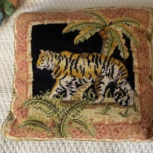 Tiger Needlepoint zippered handmade pillow.